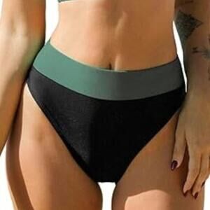 Cupshe Women's Black Colorblock High Waisted Cheeky‎ Bottom Swimsuit Size Medium